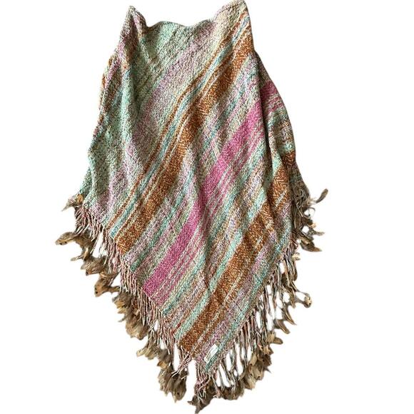 Nancy Lee Kaufman Handwoven Feather-Trim Shawl – Multicolor Boho Wrap (One Size) - Picture 2 of 6
